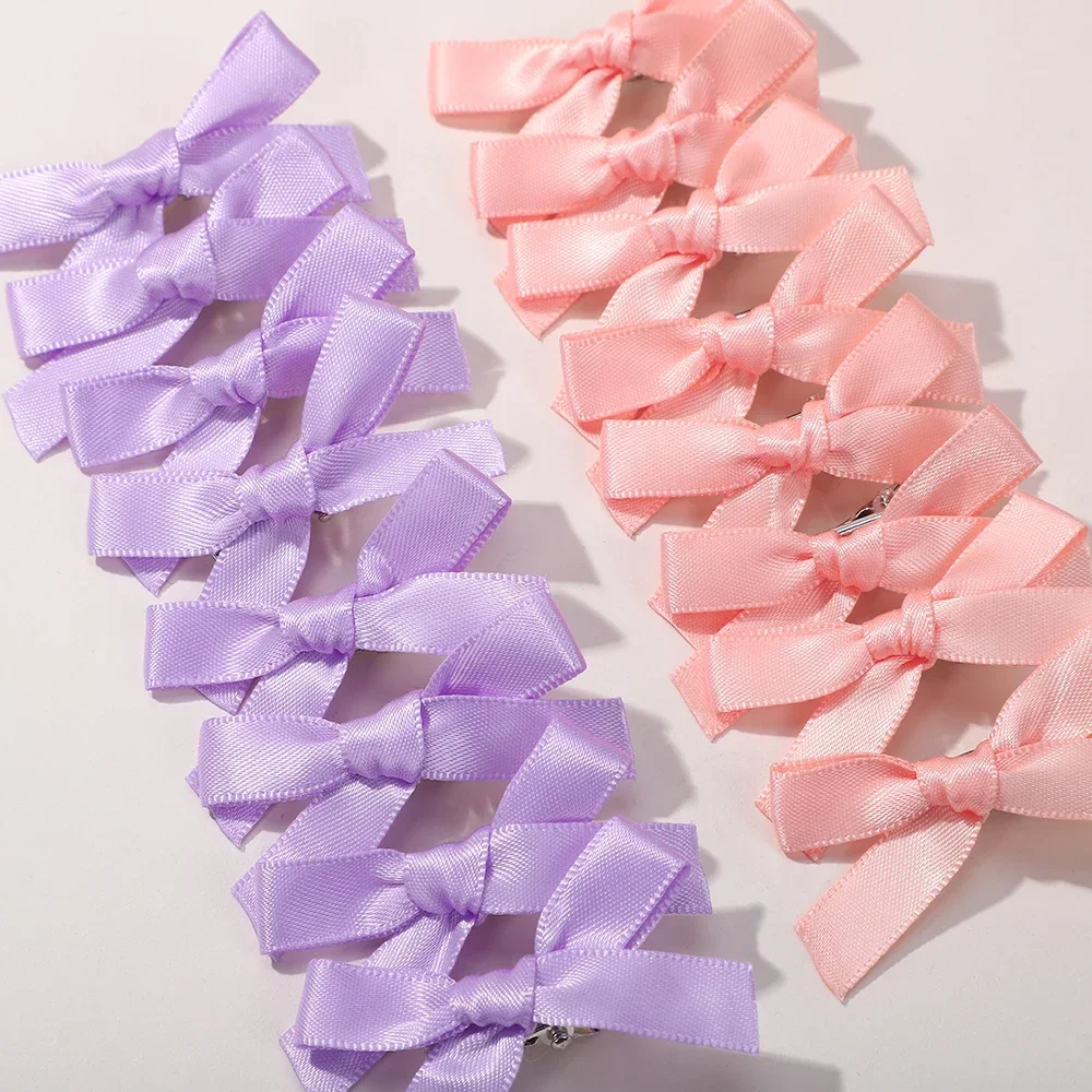 5/6/8/10Pcs Kids Sweet Solid Color Mini Bowknot With Hair Clip Baby Girls Ballet Style Ribbon Braided Hair Accessories Wholesale - Image 5