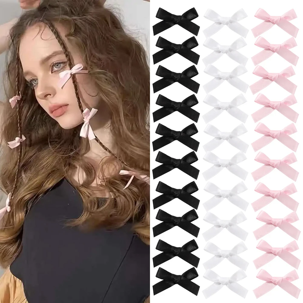 5/6/8/10Pcs Kids Sweet Solid Color Mini Bowknot With Hair Clip Baby Girls Ballet Style Ribbon Braided Hair Accessories Wholesale
