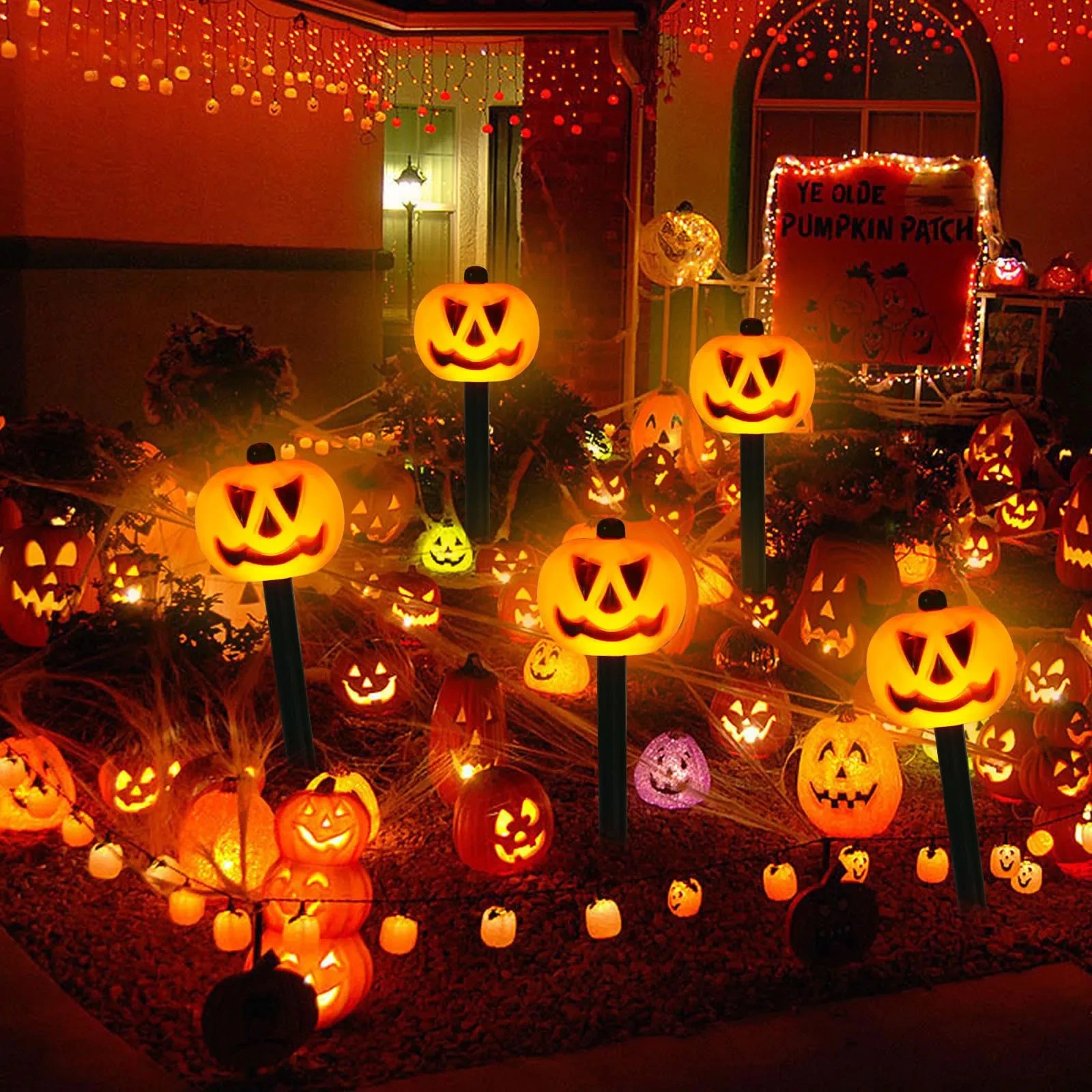 5PCS/Set Pumpkin,Ghost Solar Halloween Lights Outdoor Waterproof Pathway Light Garden Home Decoration Lamp Halloween Accessories - Image 2