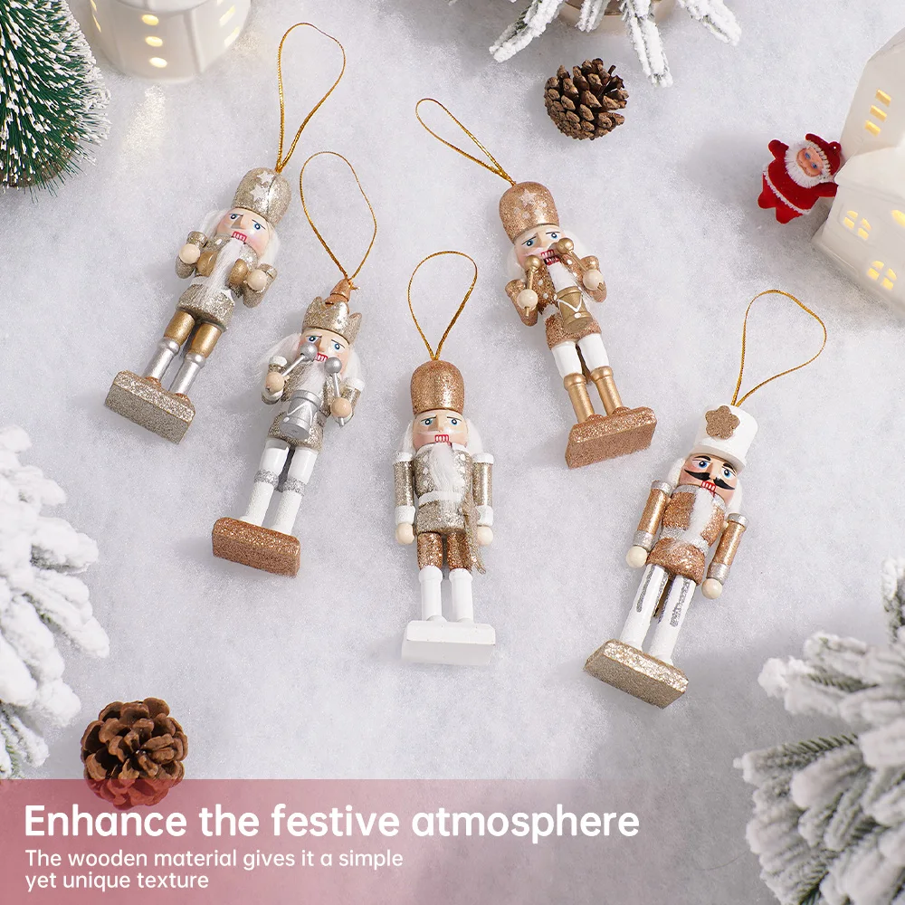 5Pcs/Set 12CM Nutcracker Puppet Soldiers Doll Christmas Pendants Gift Ornaments Decoration Cartoons Golden Sparkling Handicraft - Image 4