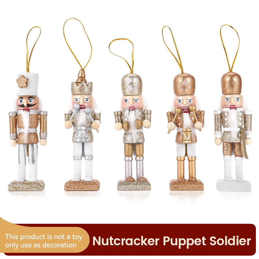 5Pcs/Set 12CM Nutcracker Puppet Soldiers Doll Christmas Pendants Gift Ornaments Decoration Cartoons Golden Sparkling Handicraft - Image 5