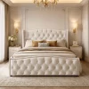 5ft Double Bed, Upholstered Bed 150x200 cm with Slats and Headboard, Modern Plush Velvet Double, Bed Frame with Under-bed Storage, Without Mattress