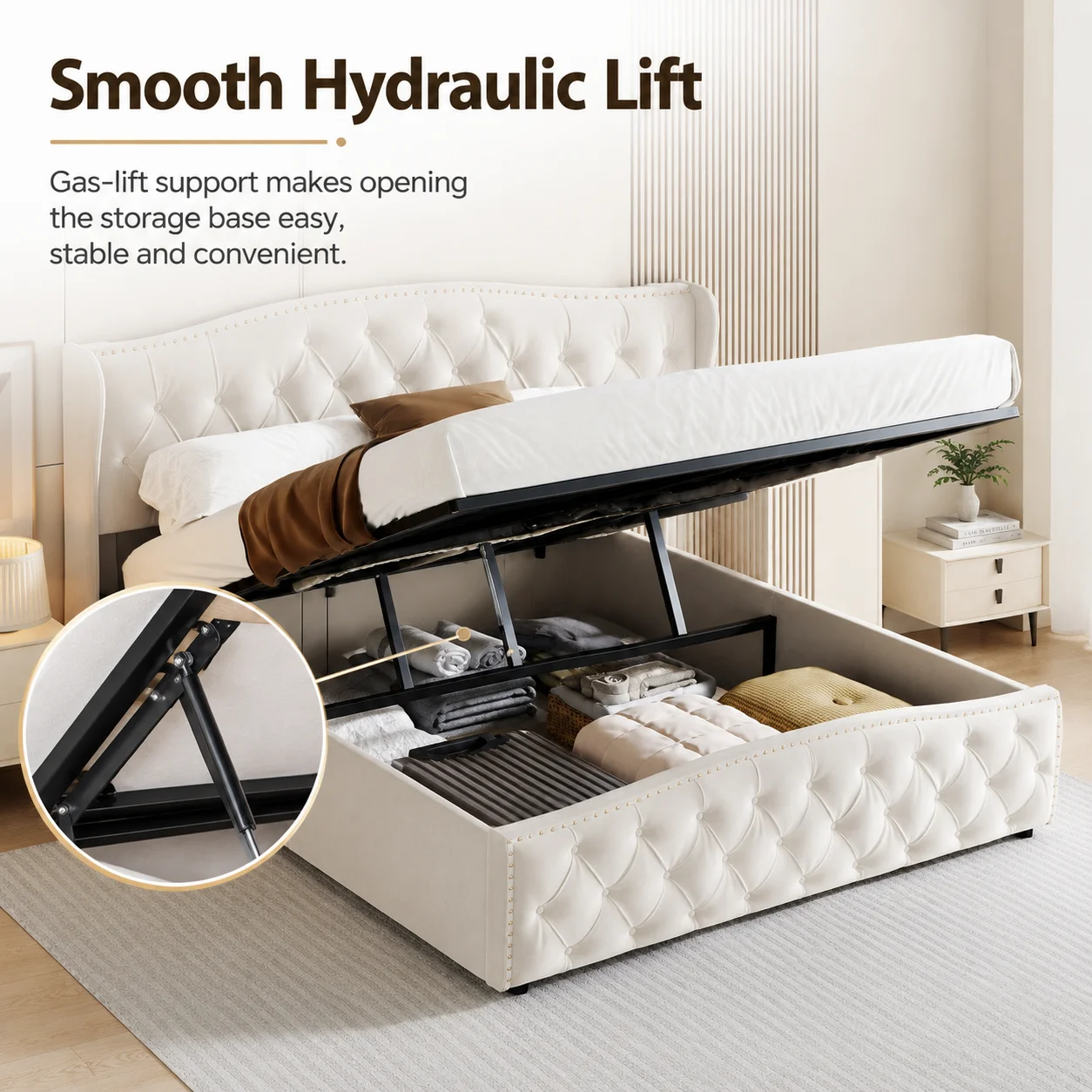 5ft Double Bed, Upholstered Bed 150x200 cm with Slats and Headboard, Modern Plush Velvet Double, Bed Frame with Under-bed Storage, Without Mattress - Image 3