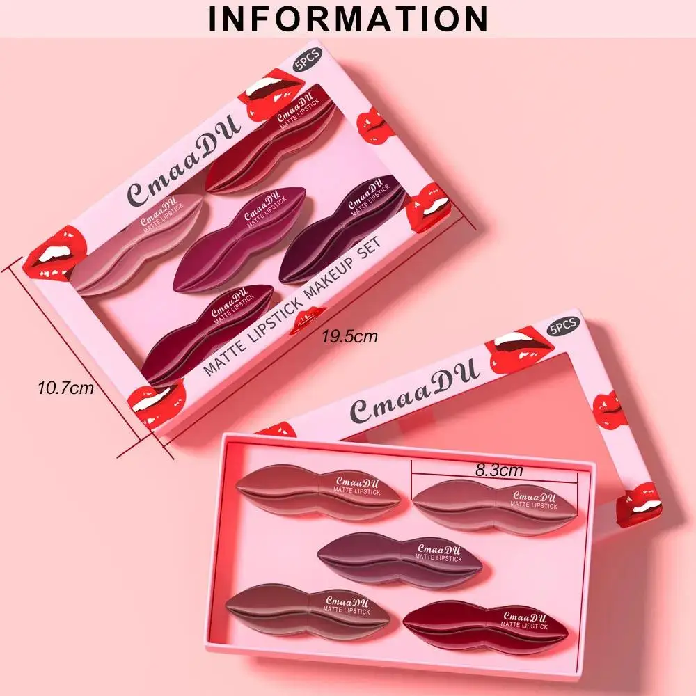 5pcs Matte Lipstick Set Velvety Smooth Long Lasting High Pigment Waterproof Lip Makeup Kit With Elegant Gift Box - Image 6