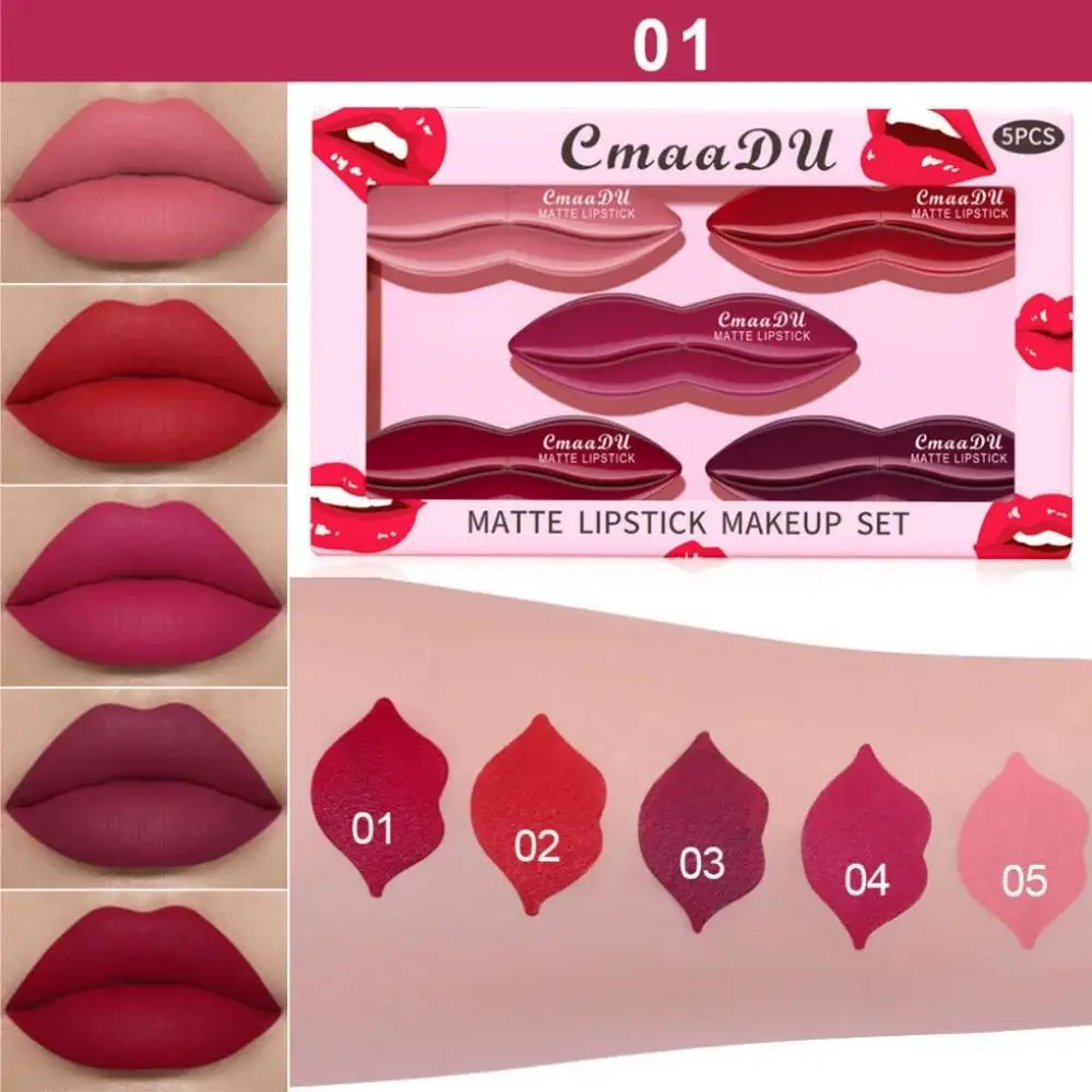 5pcs Matte Lipstick Set Velvety Smooth Long Lasting High Pigment Waterproof Lip Makeup Kit With Elegant Gift Box - Image 4