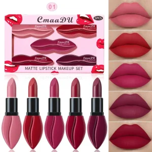 5pcs Matte Lipstick Set Velvety Smooth Long Lasting High Pigment Waterproof Lip Makeup Kit With Elegant Gift Box