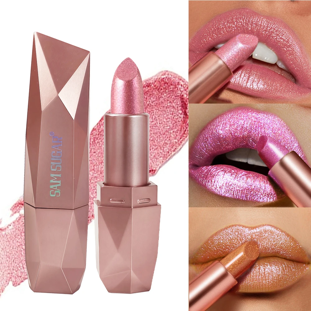 6 Colors Glitter Coral Gold Lipstick Diamond Pink Peach Sparkling Lip Color Highly Pigmented Lip Tint Balm Metallic Lip Makeup - Image 2