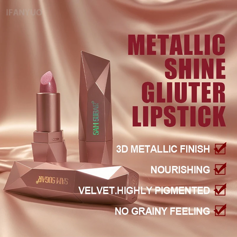 6 Colors Glitter Coral Gold Lipstick Diamond Pink Peach Sparkling Lip Color Highly Pigmented Lip Tint Balm Metallic Lip Makeup - Image 6