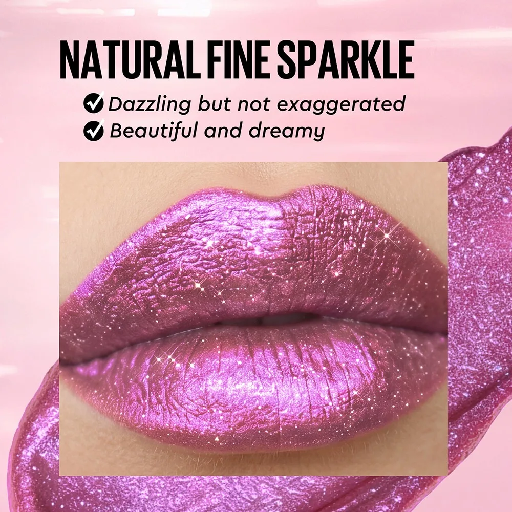6 Colors Glitter Lipstick Hydrating Red Pink Sparkling Shine Lip Color Highly Pigmented Lip Tints Metallic Finish Lip Makeup - Image 5