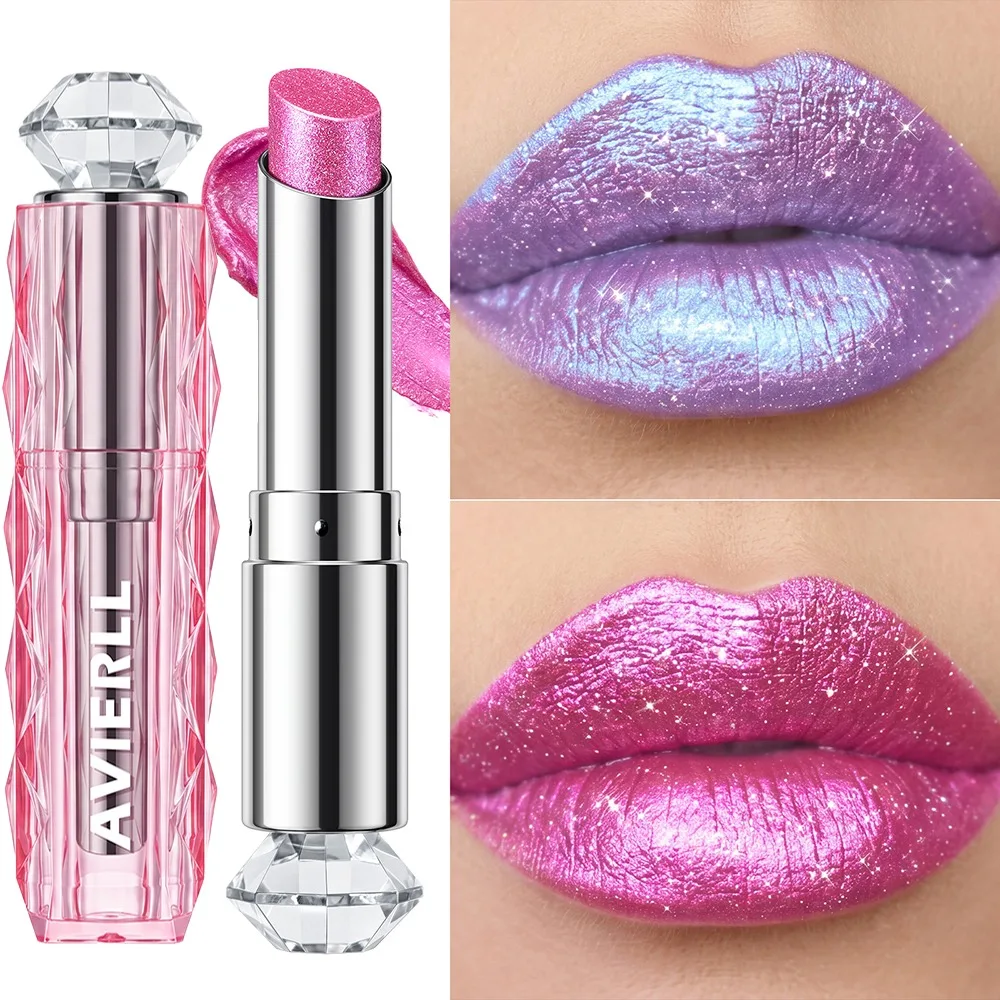6 Colors Glitter Lipstick Hydrating Red Pink Sparkling Shine Lip Color Highly Pigmented Lip Tints Metallic Finish Lip Makeup