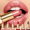 6 Colors Gold Bar Tube Lipstick Matte Texture Pearlescent Glitter Velvet Lipstick Valentine's Day Gift 1PCS