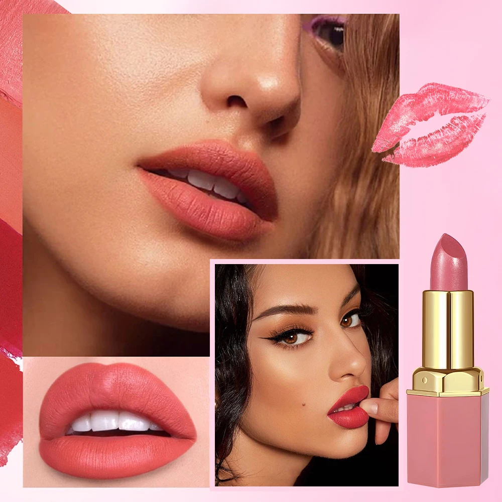 6 Colors Gold Bar Tube Lipstick Matte Texture Pearlescent Glitter Velvet Lipstick Valentine's Day Gift 6PCS - Image 2
