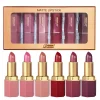 6 Colors Gold Bar Tube Lipstick Matte Texture Pearlescent Glitter Velvet Lipstick Valentine's Day Gift 6PCS