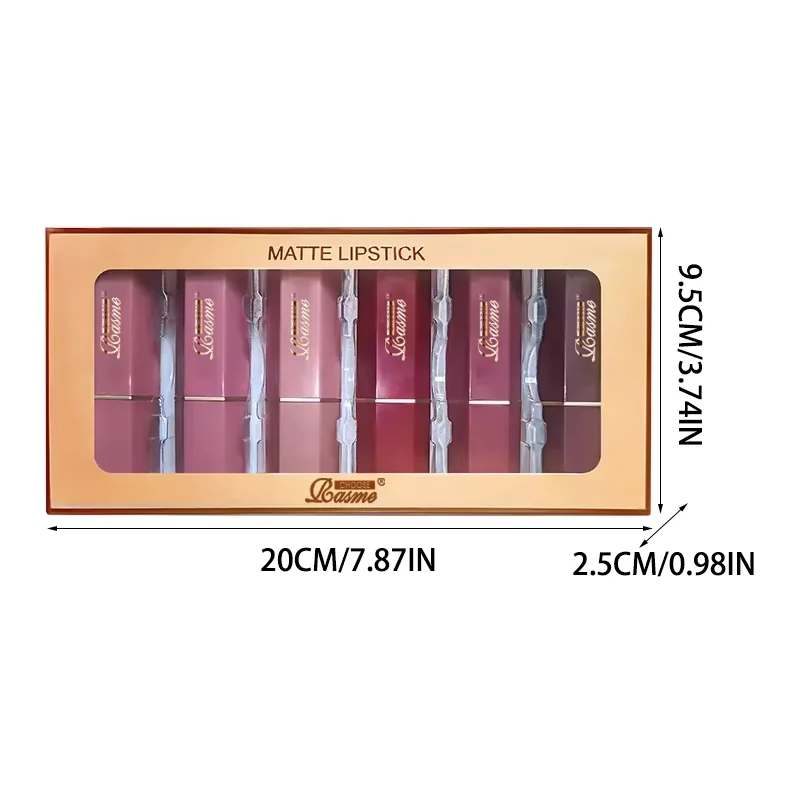 6 Colors Gold Bar Tube Lipstick Matte Texture Pearlescent Glitter Velvet Lipstick Valentine's Day Gift 6PCS - Image 6