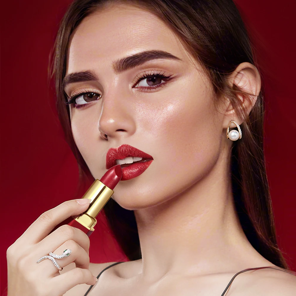 6 Colors Gold Bar Tube Lipstick Matte Texture Pearlescent Glitter Velvet Lipstick Valentine's Day Gift 6PCS - Image 4