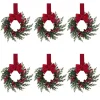 6 Pcs Christmas Wreath Xmas Kitchen Cabinet Wreath Artificial Berries Snowy Pine For Chandelier Home Table Centerpiece Decor