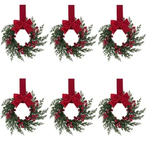 6 Pcs Christmas Wreath Xmas Kitchen Cabinet Wreath Artificial Berries Snowy Pine For Chandelier Home Table Centerpiece Decor