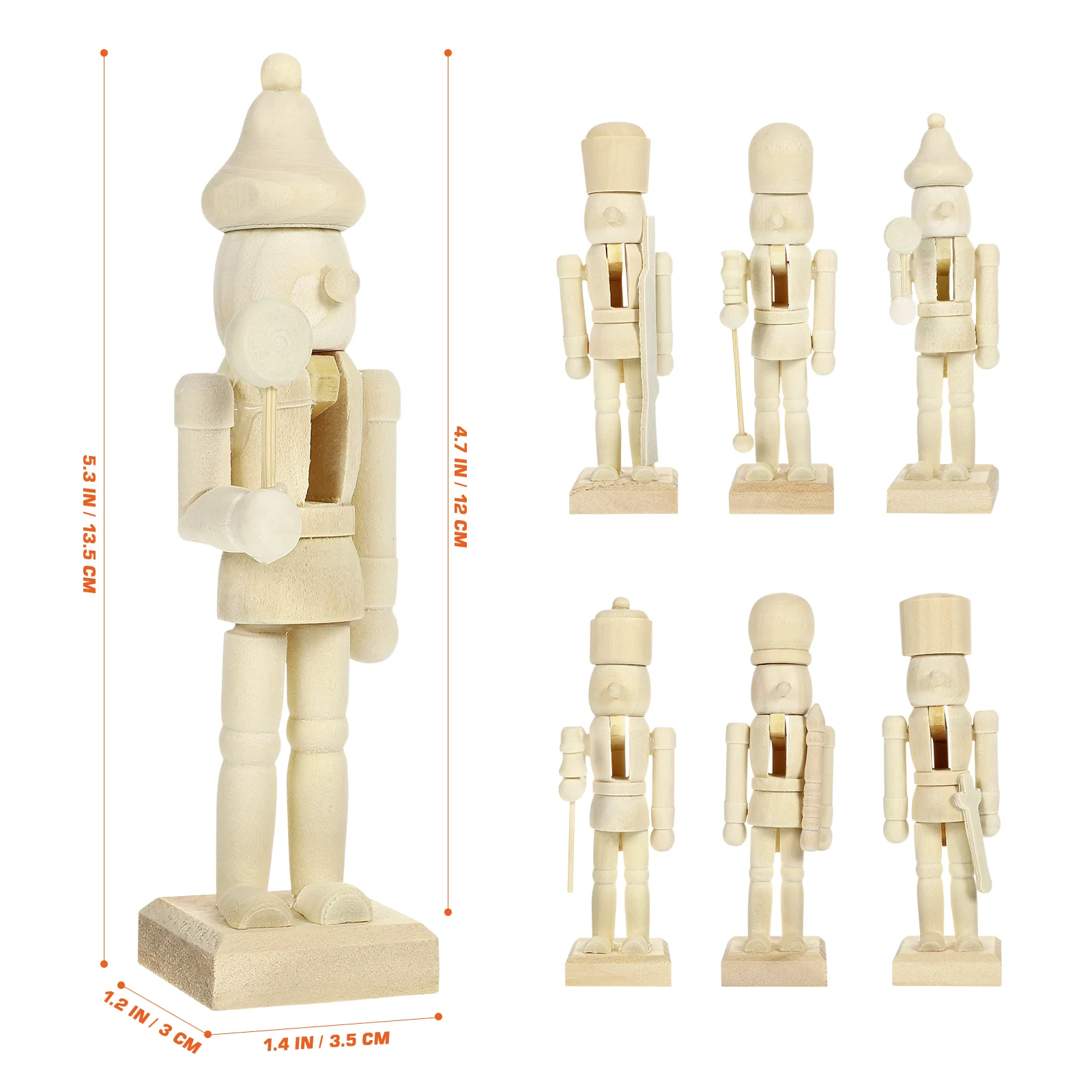 6 Pcs Nutcracker Puppet Wooden Soldiers Unpainted Figurines Miniatures Christmas Decorations Home Accessories Collectibles - Image 2