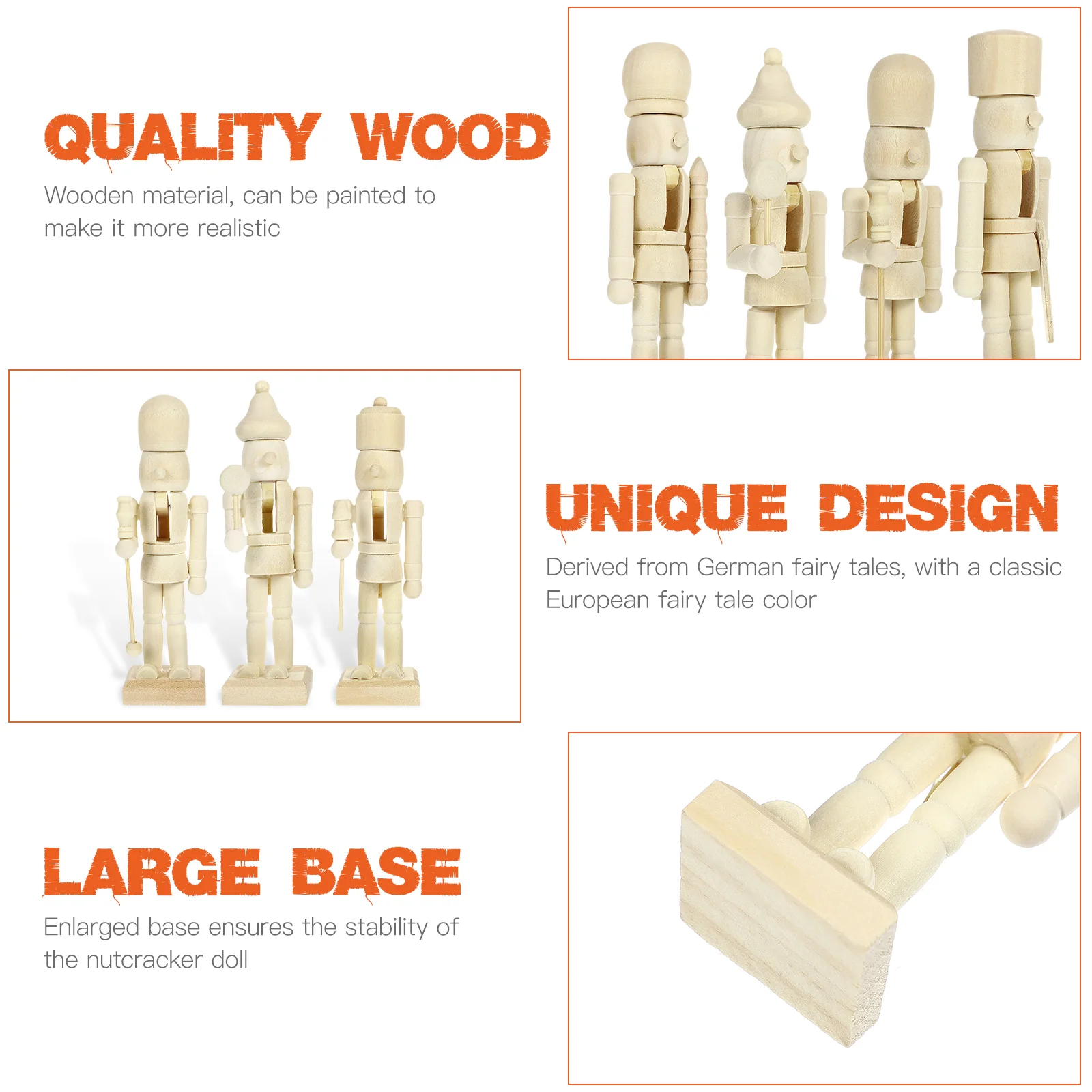 6 Pcs Nutcracker Puppet Wooden Soldiers Unpainted Figurines Miniatures Christmas Decorations Home Accessories Collectibles - Image 6