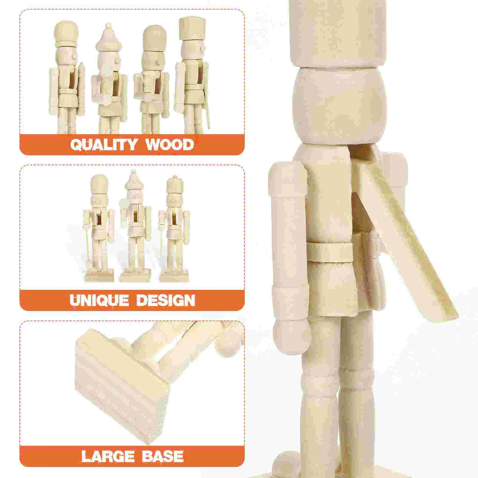 6 Pcs Nutcracker Puppet Wooden Soldiers Unpainted Figurines Miniatures Christmas Decorations Home Accessories Collectibles - Image 5
