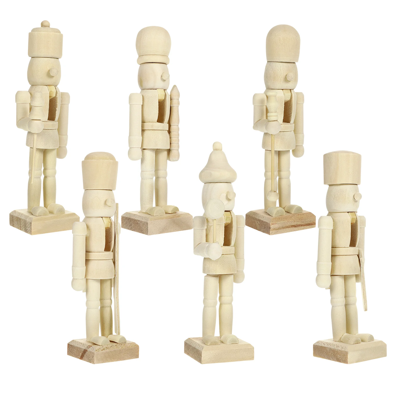 6 Pcs Nutcracker Puppet Wooden Soldiers Unpainted Figurines Miniatures Christmas Decorations Home Accessories Collectibles