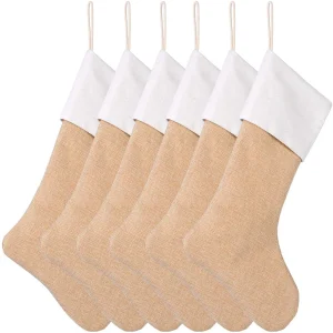 6 Pieces Creative Christmas Stockings Home Hotel Simple Design Decor Xmas Linen Candy Bag Sock Ornament Decoration Festival Gift