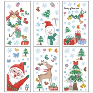 6 Sheets Christmas Santa Reindeer Stickers PVC Xmas Window Clings Glass Door Wall Decals Holiday Photo Prop