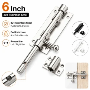 6 inch Barrel Bolt Latch 304 Stainless Steel Heavy Duty Slide Bolt Lock Thickened Solid Bolt Door Bolt Latch