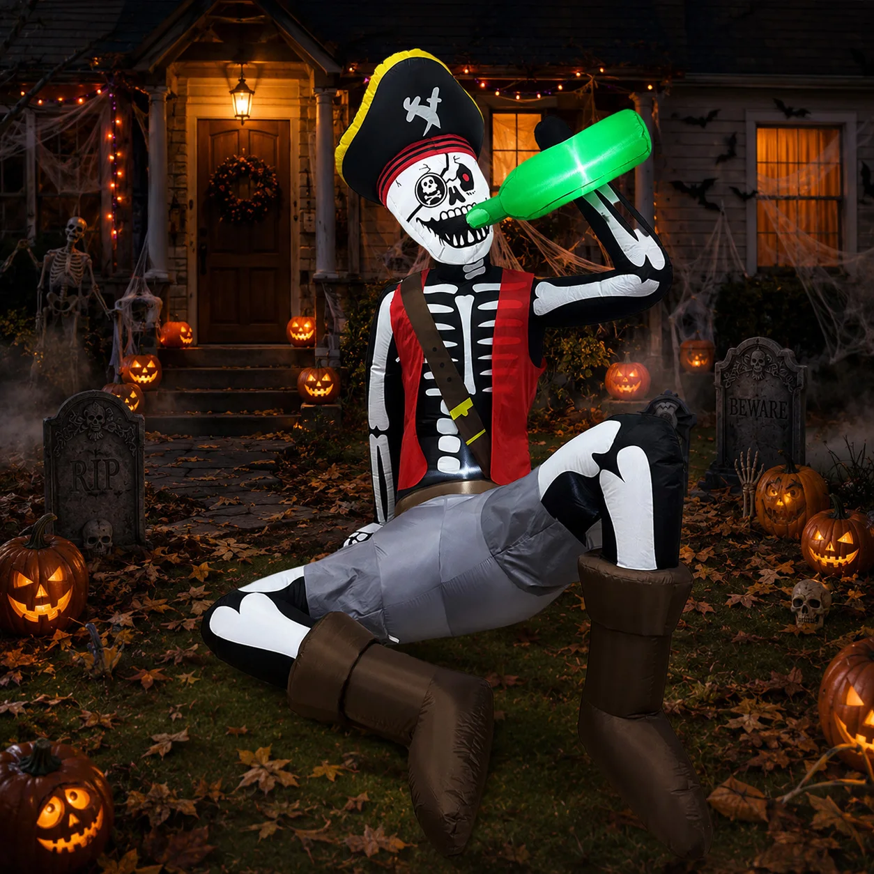 6.5FT Halloween Inflatable Decoration, Drinking Skeleton Pirate, Suitable for Patios, Lawns, Indoor and Outdoor Holiday Parties. - Image 3