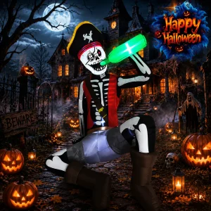 6.5FT Halloween Inflatable Decoration, Drinking Skeleton Pirate, Suitable for Patios, Lawns, Indoor and Outdoor Holiday Parties.