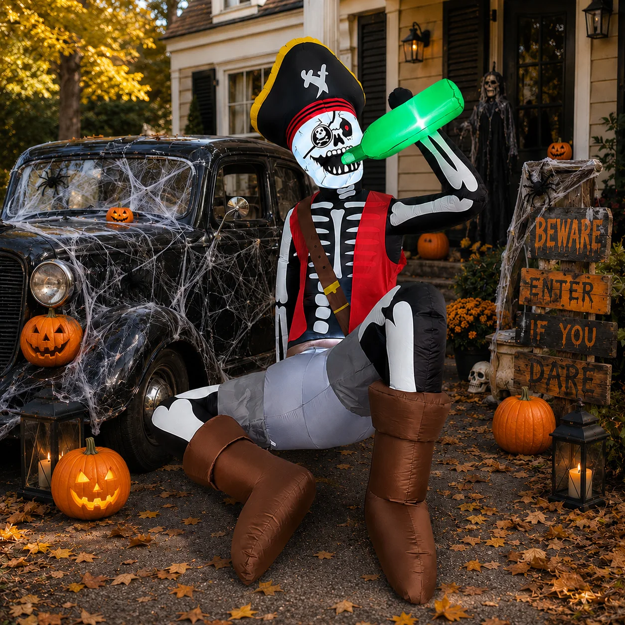 6.5FT Halloween Inflatable Decoration, Drinking Skeleton Pirate, Suitable for Patios, Lawns, Indoor and Outdoor Holiday Parties. - Image 5