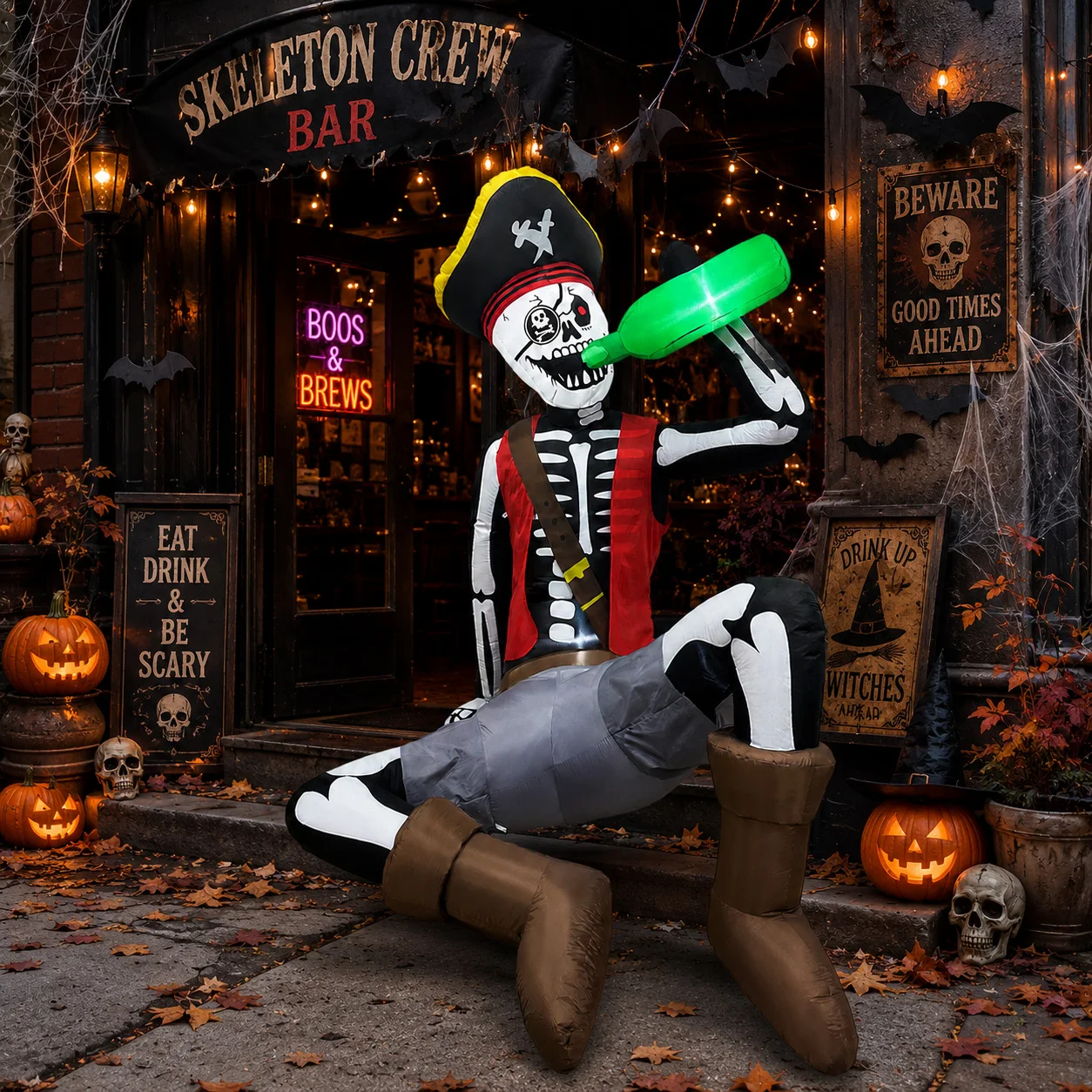 6.5FT Halloween Inflatable Decoration, Drinking Skeleton Pirate, Suitable for Patios, Lawns, Indoor and Outdoor Holiday Parties. - Image 6