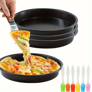 6/8/9/10inch Non-Stick Pizza Tray Round Carbon Steel Baking Tray with Pastry Brush Family Restaurant Pie Plate Oven Baking ZSY