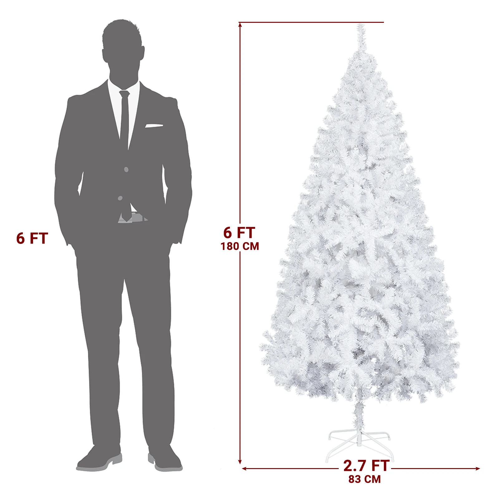 6FT Snowflake Christmas Tree – 650 Frosted PVC Tips, Metal Stand, Easy Assembly, Plush Branches, Spray White Effect, for Indoor/Outdoor Home, Office, Hotel, Villa, Party, Holiday Gift - Image 2