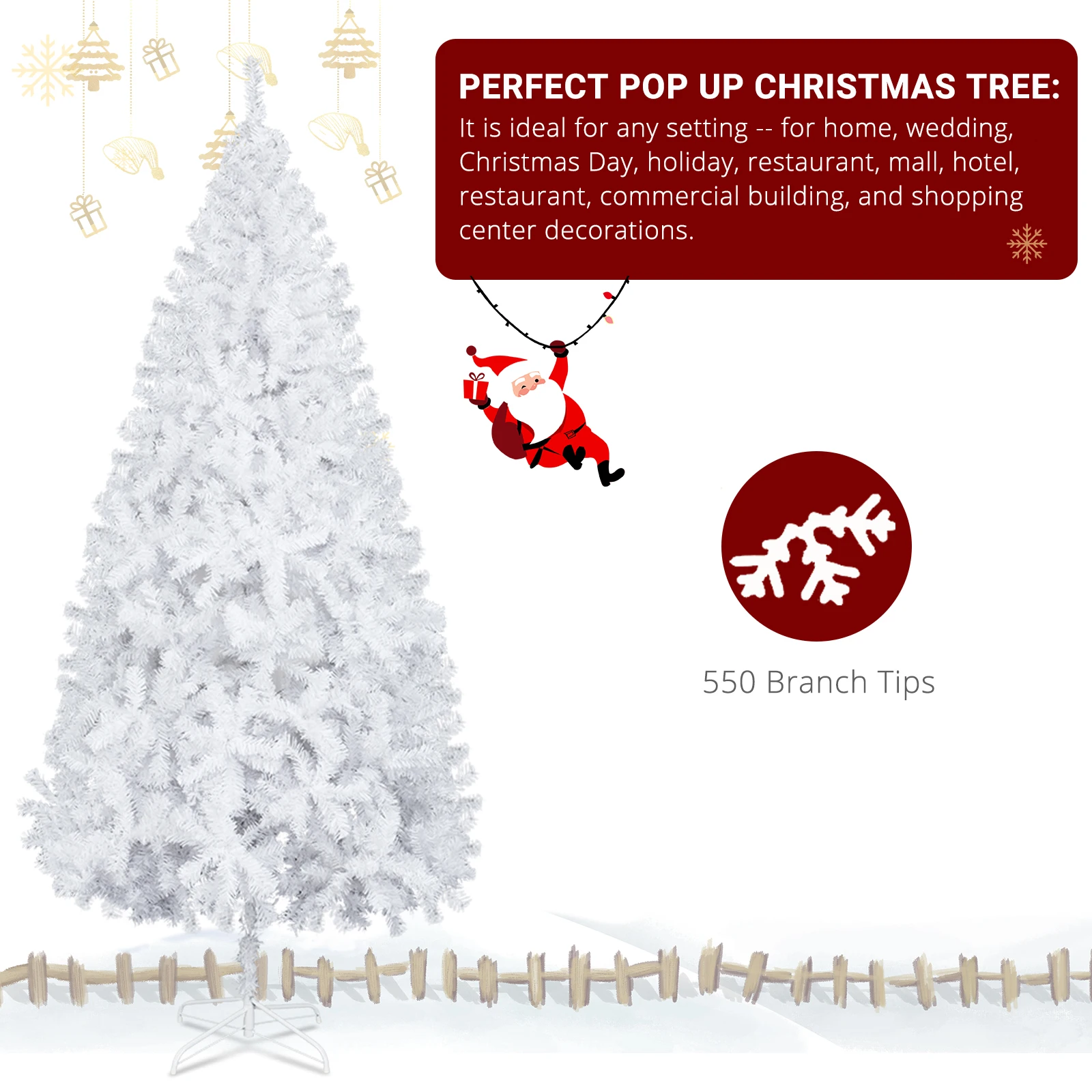 6FT Snowflake Christmas Tree – 650 Frosted PVC Tips, Metal Stand, Easy Assembly, Plush Branches, Spray White Effect, for Indoor/Outdoor Home, Office, Hotel, Villa, Party, Holiday Gift - Image 4