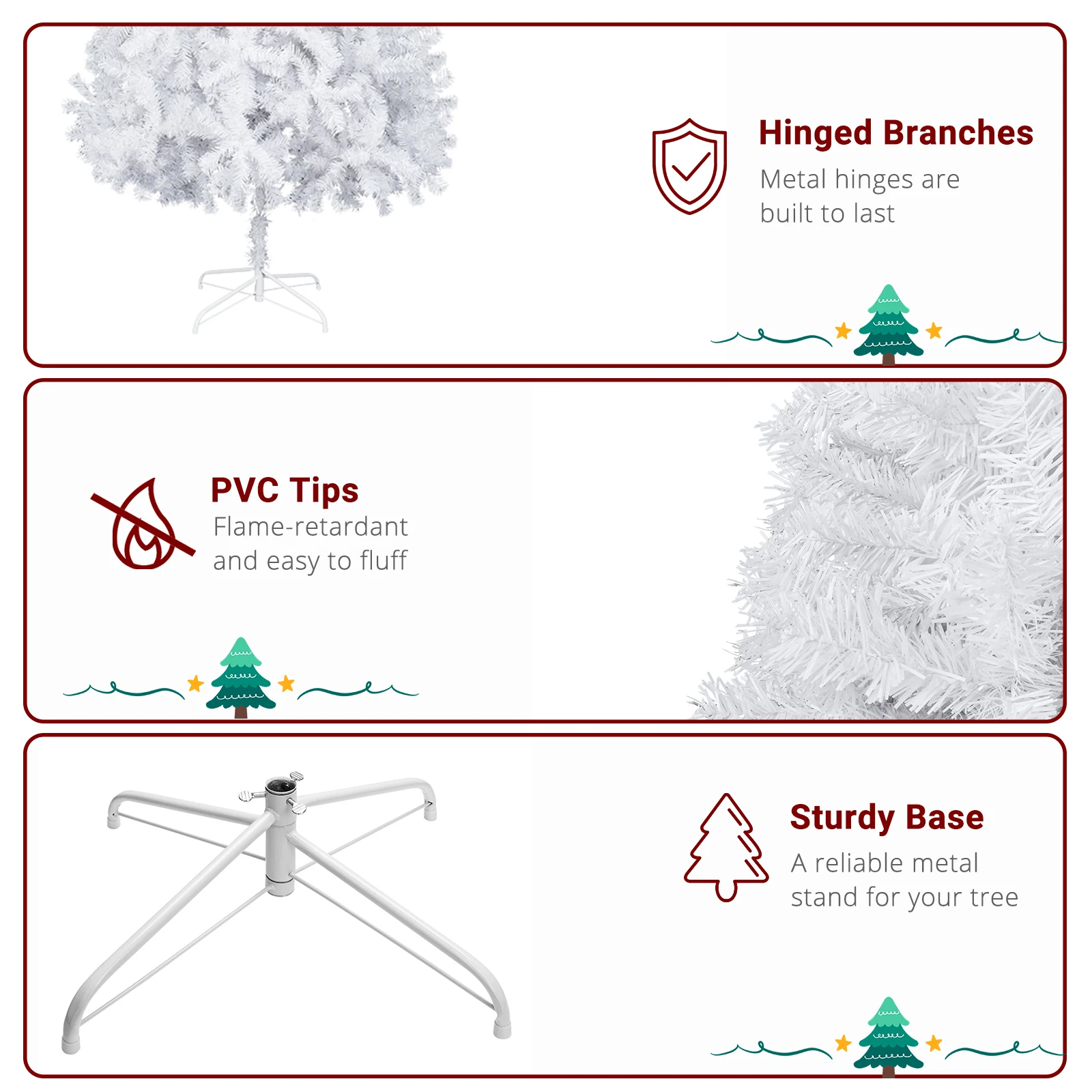 6FT Snowflake Christmas Tree – 650 Frosted PVC Tips, Metal Stand, Easy Assembly, Plush Branches, Spray White Effect, for Indoor/Outdoor Home, Office, Hotel, Villa, Party, Holiday Gift - Image 8