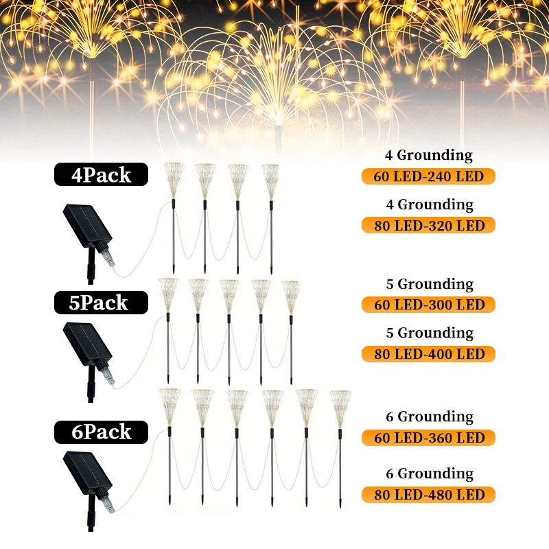 6Pack Outdoor Solar Garden Lights LED Garden Lights 8 Lighting Modes Courtyard Lamp IP65 Solar Landscape Light - Image 3