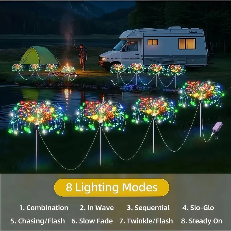 6Pack Outdoor Solar Garden Lights LED Garden Lights 8 Lighting Modes Courtyard Lamp IP65 Solar Landscape Light - Image 4