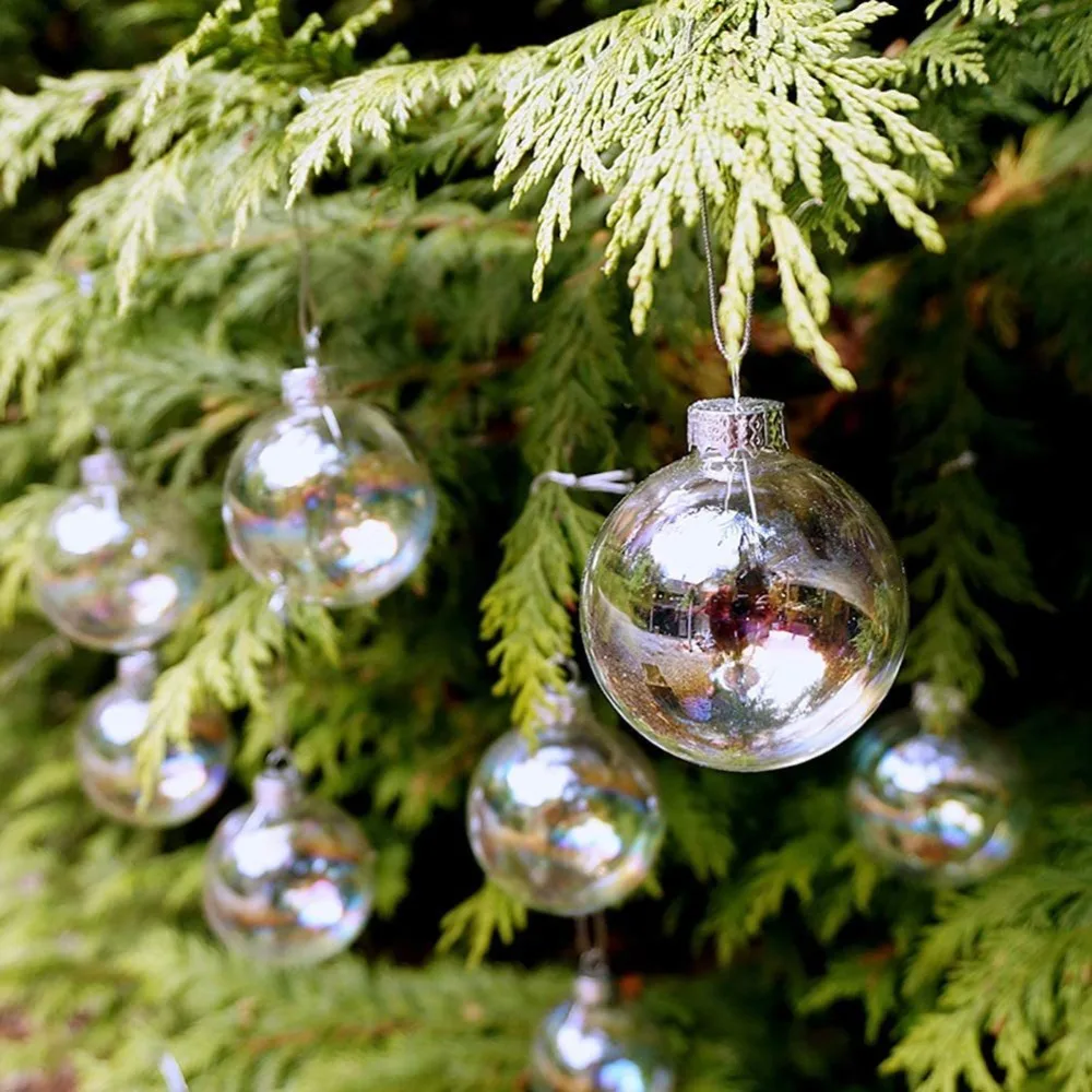6Pcs 10/8/6cm Colourful Christmas Ball Sphere Clear Iridescent Bubble Ball Pendant PET Plastic Xmas Tree Hanging Ball Festival - Image 3