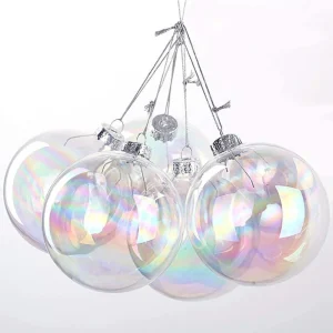 6Pcs 10/8/6cm Colourful Christmas Ball Sphere Clear Iridescent Bubble Ball Pendant PET Plastic Xmas Tree Hanging Ball Festival