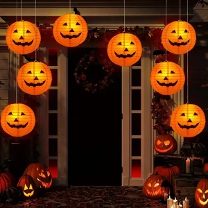 6Pcs 20cm Pumpkin Paper Lantern Happy Halloween Party Home Garden Indoor Outdoor Decoration Hanging Ornaments Horror Props