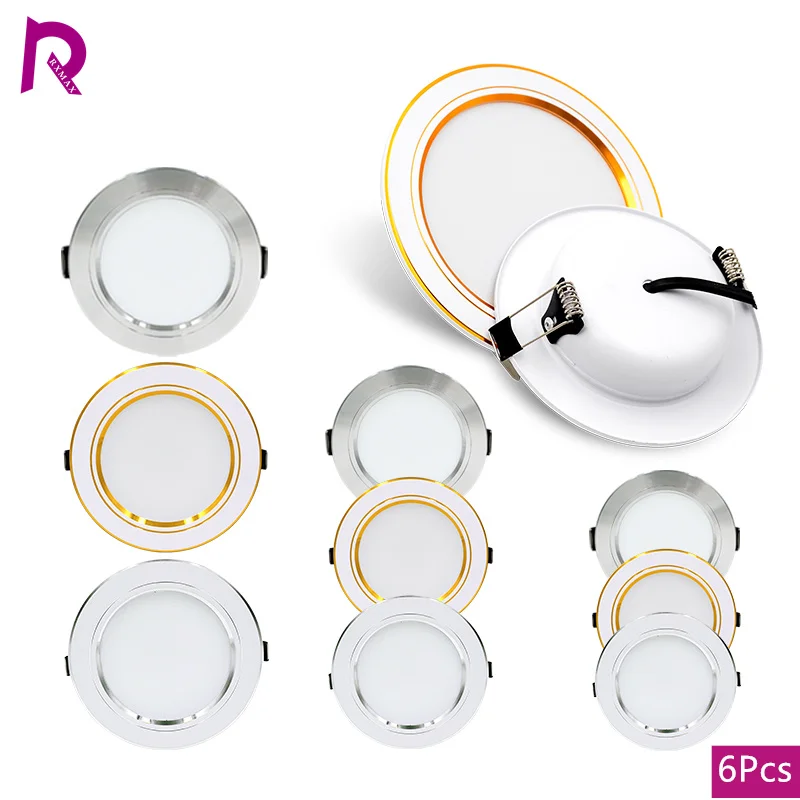 6Pcs Recessed Down Led Downlight AC110V 220V DC12V 24V Ceiling Light 5W 9W 12W 15W 18W Panel Lamp Suitable for Indoor Lighting