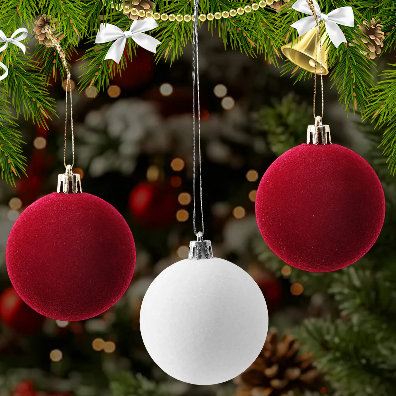 6cm Wine Red Velvet Christmas Balls for Xmas Tree Flocked Xmas Ball Hanging Pendents Navidad Festival Party Home Decor Supplies - Image 3