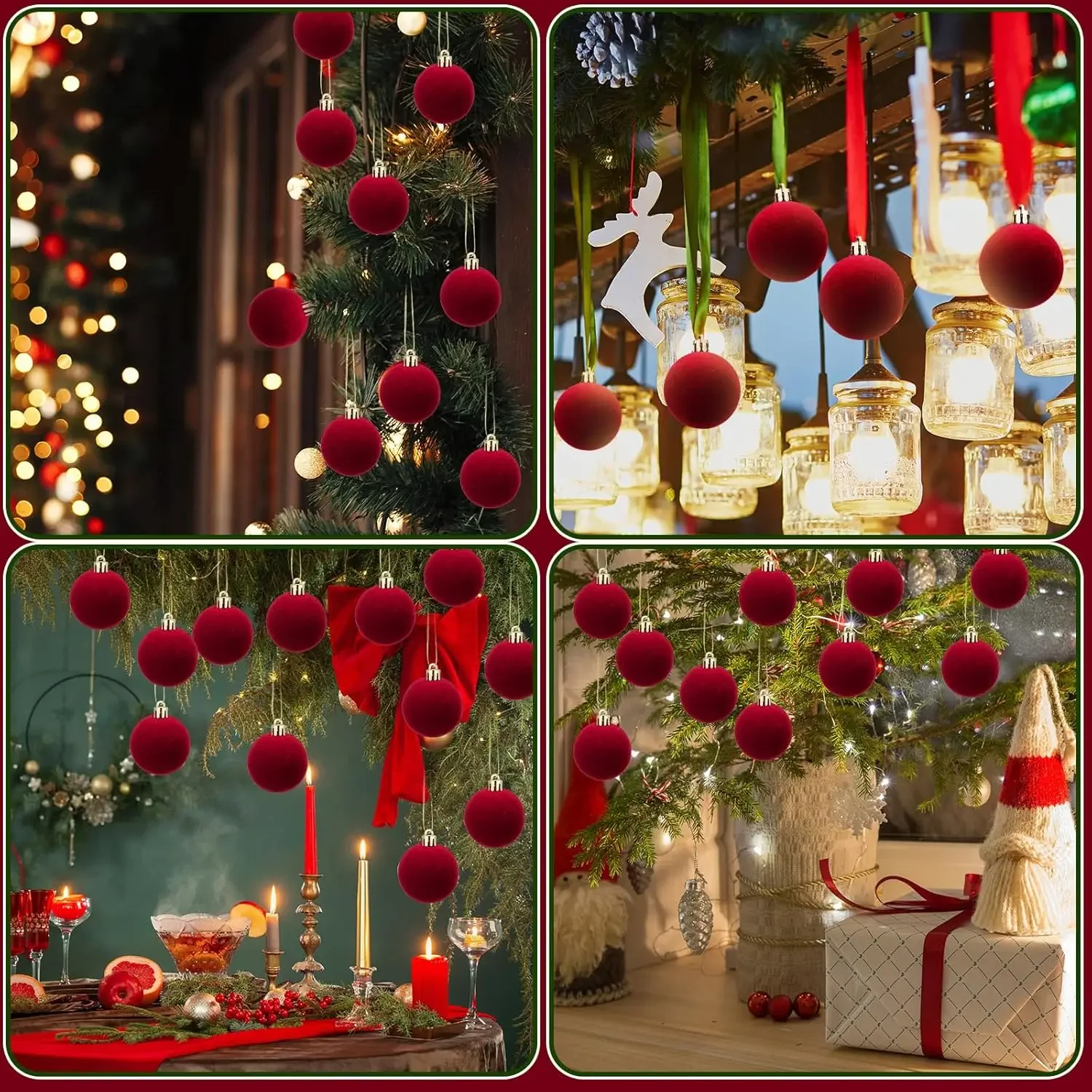 6cm Wine Red Velvet Christmas Balls for Xmas Tree Flocked Xmas Ball Hanging Pendents Navidad Festival Party Home Decor Supplies - Image 6