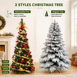 6ft Pre-Lit Pop Up Pencil Christmas Tree Collapsible PVC Fully Decorated with LED Lights Ornaments for Home Holiday Decor