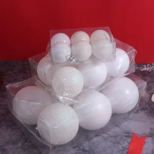 6pcs 4cm/6cm/8cm White Christmas Balls Glitter Pendant Christmas Hanging Balls Plastic DIY Christmas Tree Pendants Party Favors