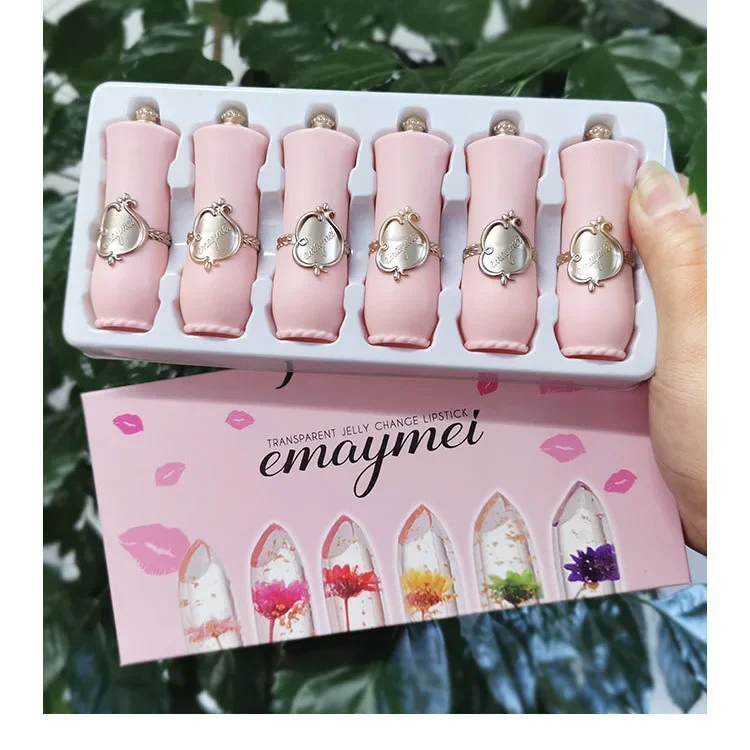 6pcs Make Up Lipstick Set Dry Flower Jelly Crystal Clear Long Lasting Moisturizing Lips Color Change Pink Lip Gloss Cosmetics - Image 5