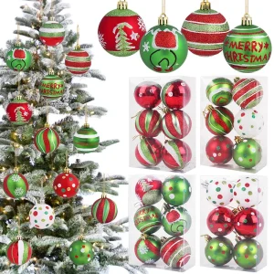 6pcs/box 6cm Christmas Ball Ornaments Glitter Red Green Xmas Tree Hanging Bulbs Pendant 2025 Christmas Party Decoration For Home