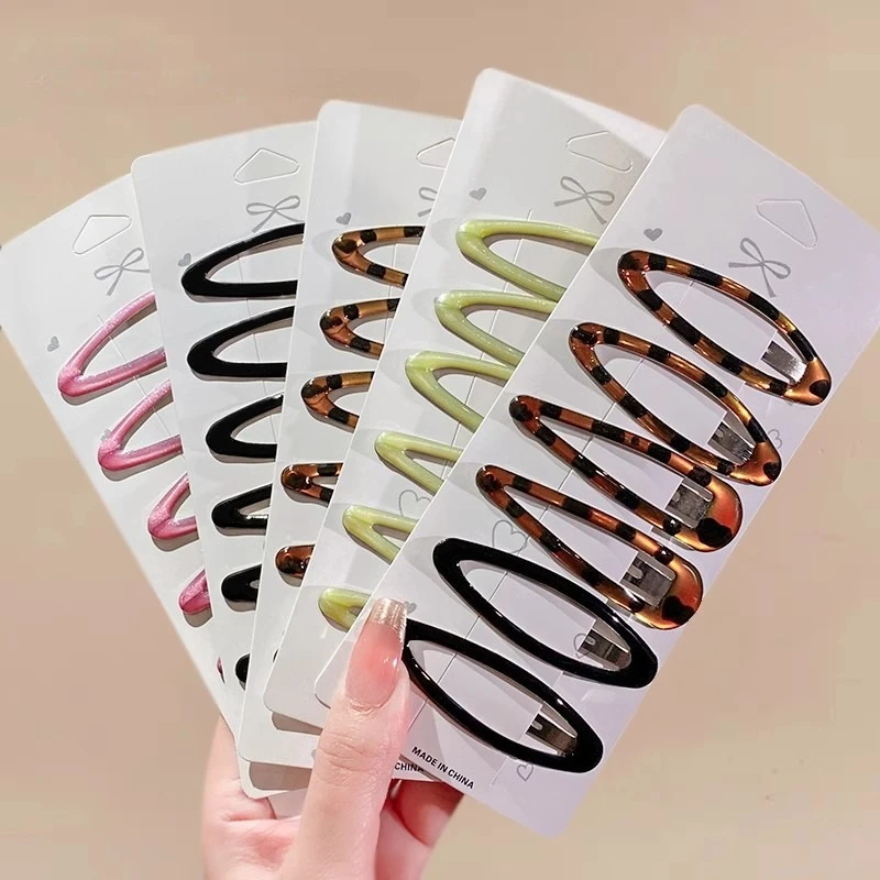 6pcs/pack Geometric Leopard Solid Snap Hairpins Fashion Alloy Bobby Pins Water-drop Oval Hair Clips Headwear For Women Girls - Image 2