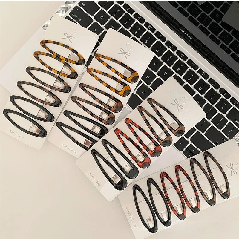 6pcs/pack Geometric Leopard Solid Snap Hairpins Fashion Alloy Bobby Pins Water-drop Oval Hair Clips Headwear For Women Girls - Image 6